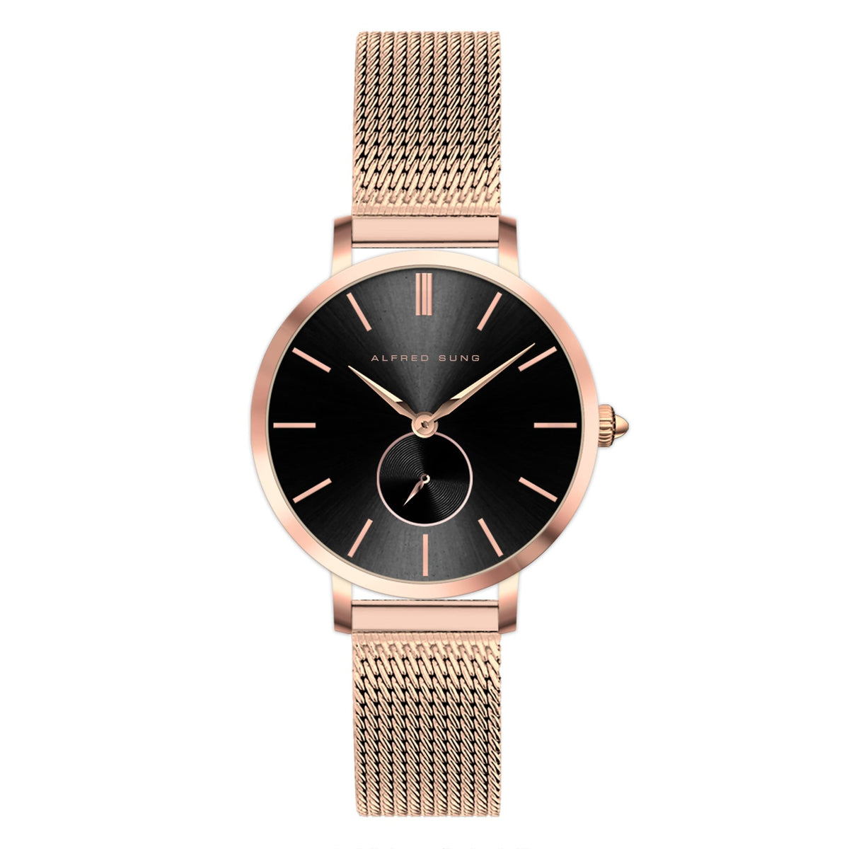 Alfred Sung Serenity Sunray Black Dial Rosegold Bracelet Ladies watch — Serenity Sunray Black Dial Rosegold…