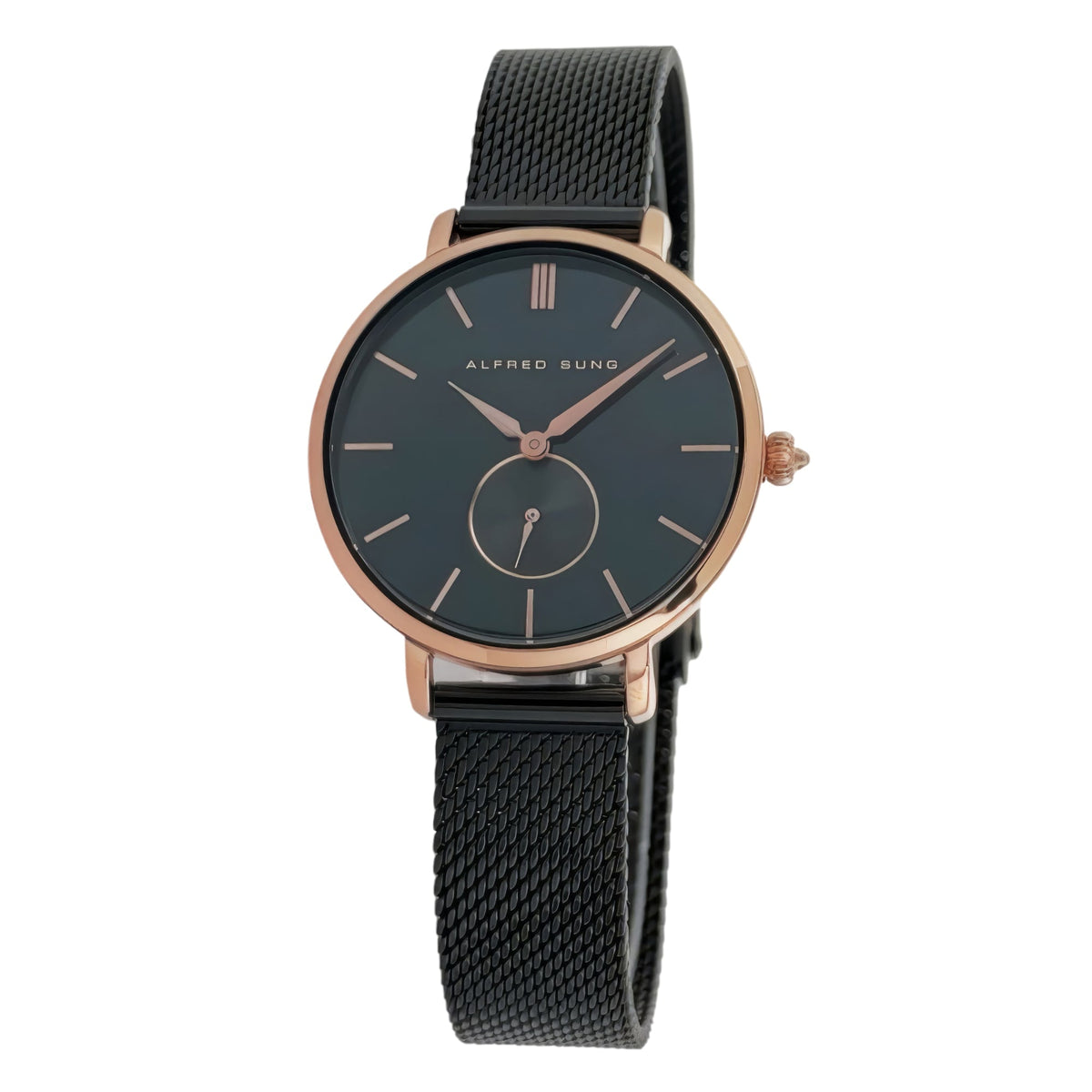 Alfred Sung Serenity Sunray Black Dial & Bracelet Ladies watch — Serenity Sunray Black Dial & Bracelet Ladies…