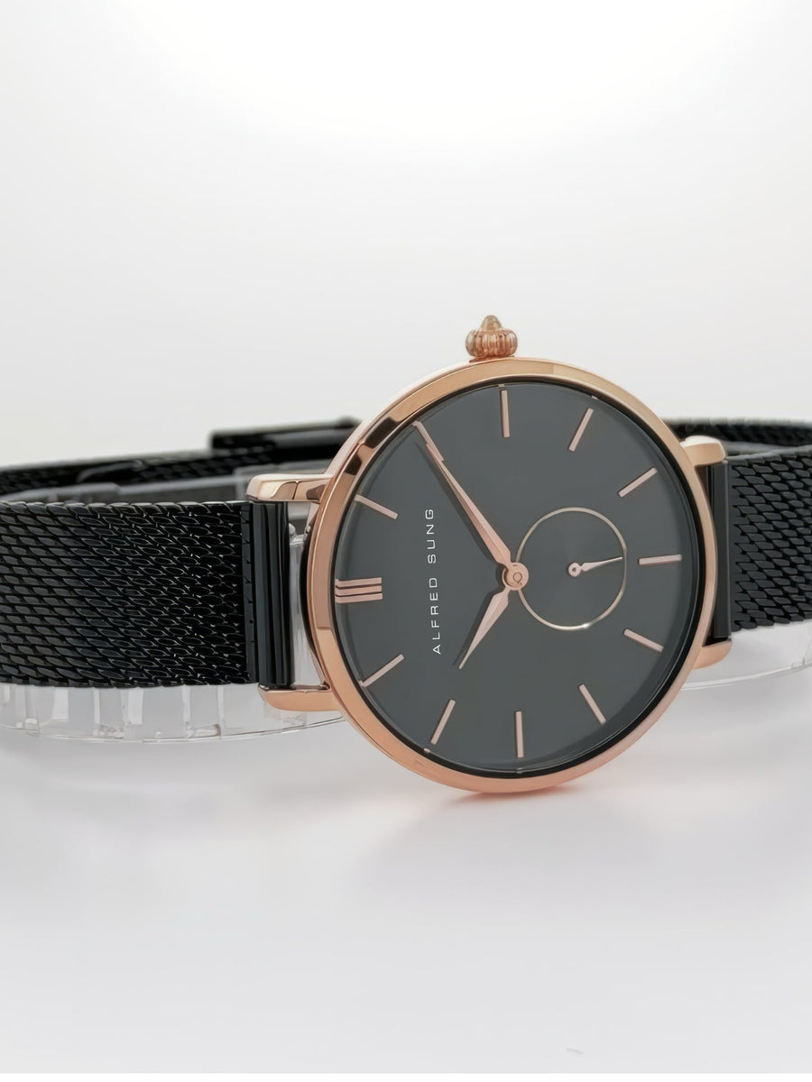 Alfred Sung Serenity Sunray Black Dial & Bracelet Ladies watch