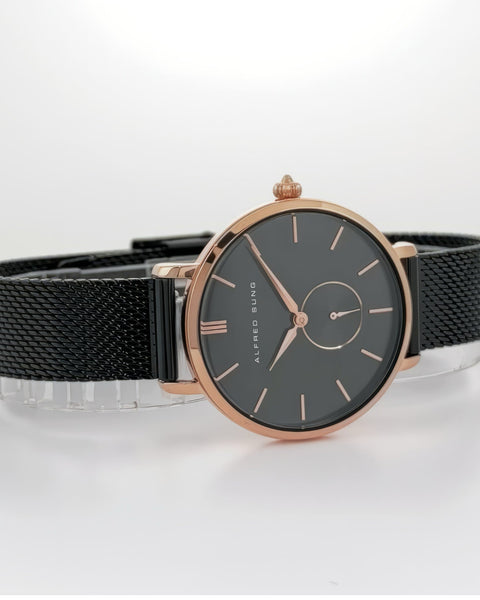 Alfred Sung Serenity Sunray Black Dial & Bracelet Ladies watch