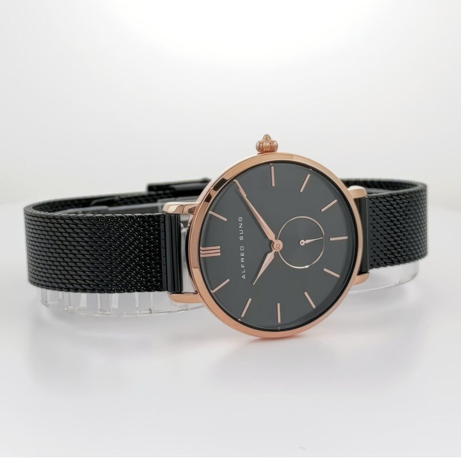 Alfred Sung Serenity Sunray Black Dial & Bracelet Ladies watch — Serenity Sunray Black Dial & Bracelet Ladies…, alternate…