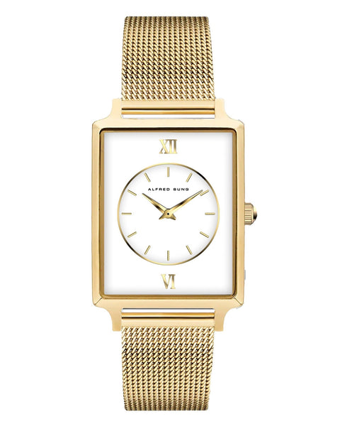 Alfred Sung Horizon Sunray White Dial Gold Bracelet Ladies watch