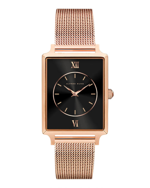 Alfred Sung Horizon Sunray Black Dial Rosegold Bracelet Ladies watch