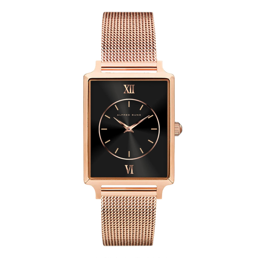 Alfred Sung Horizon Sunray Black Dial Rosegold Bracelet Ladies watch — Horizon Sunray Black Dial Rosegold…