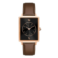 Alfred Sung Horizon Sunray Black Dial Brown Leather Strap Ladies watch — Horizon Sunray Black Dial Brown…