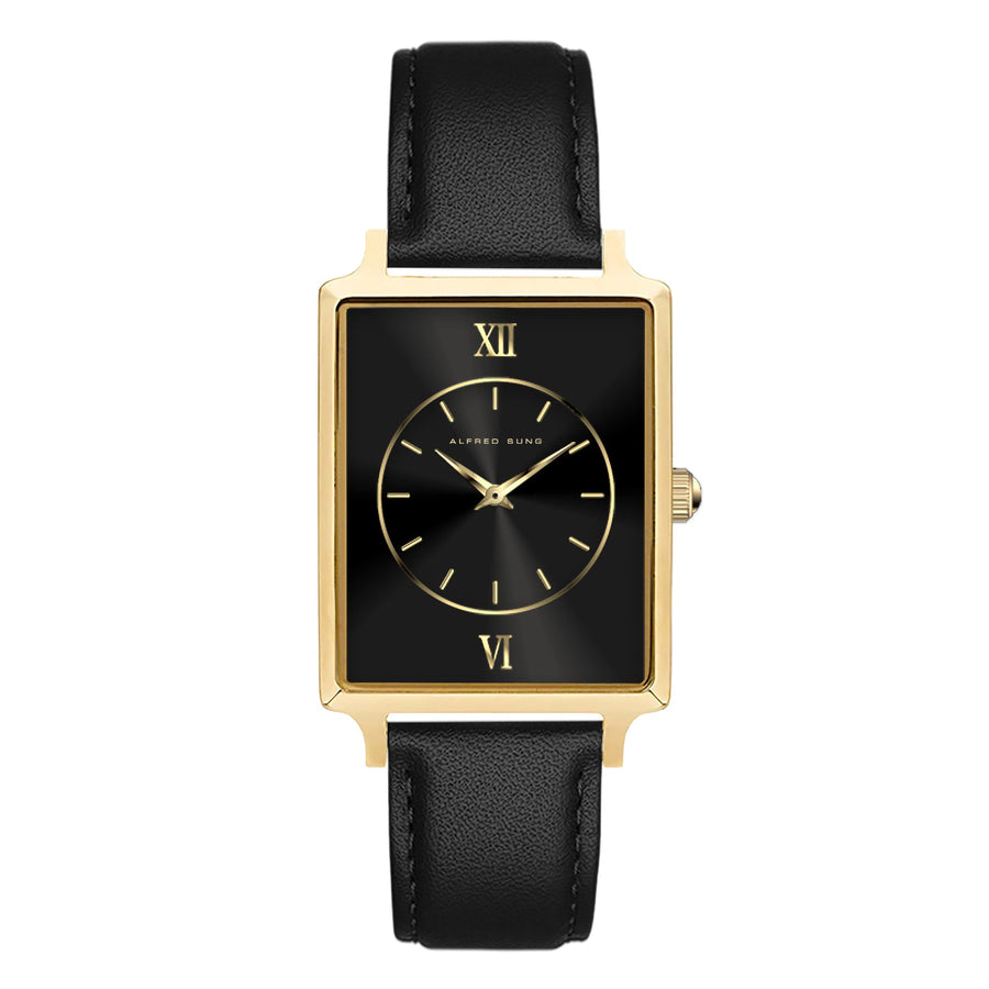 Alfred Sung Horizon Sunray Black Dial & Leather Strap Ladies watch — Horizon Sunray Black Dial & Leather Strap…