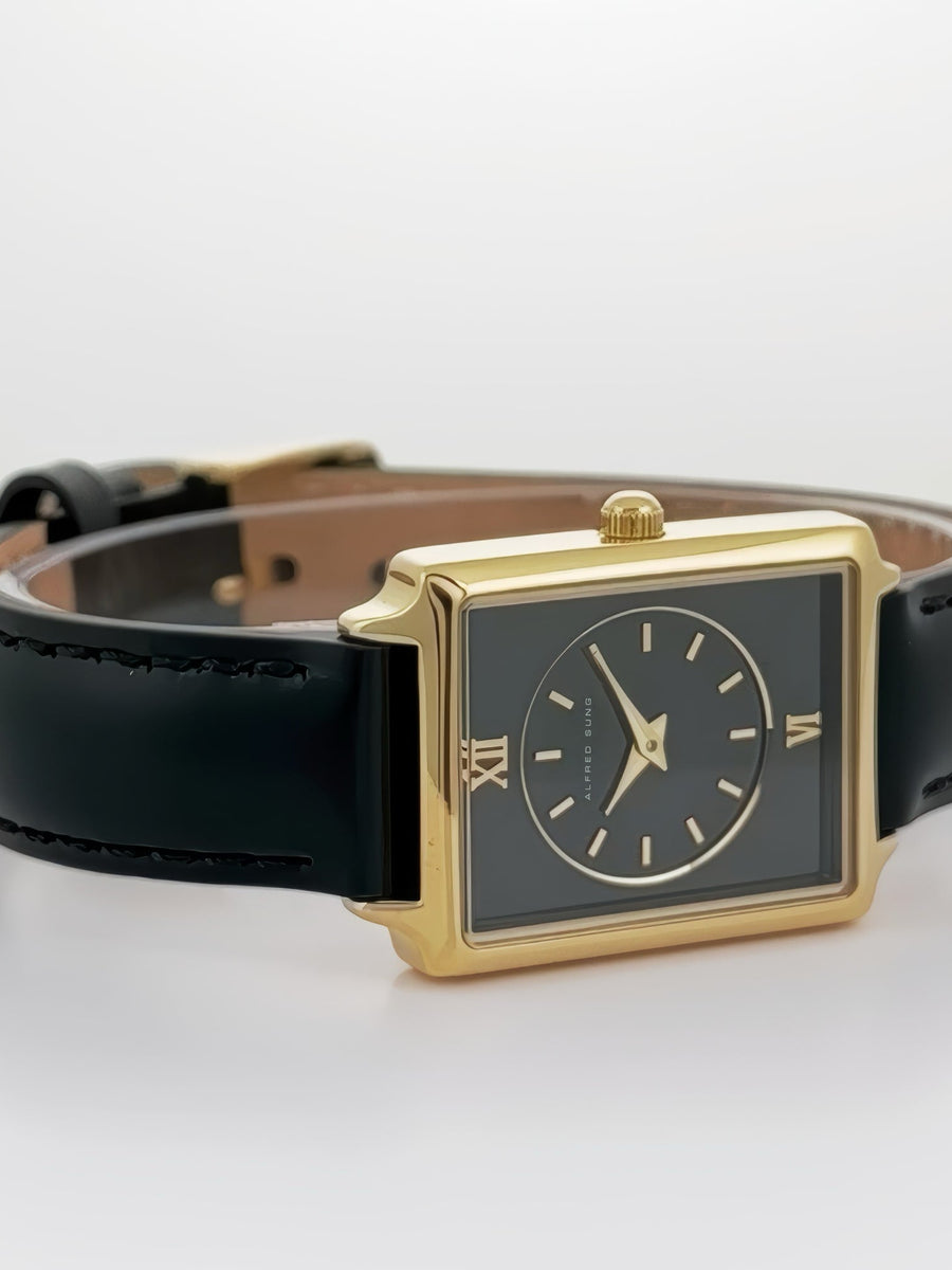 Alfred Sung Horizon Sunray Black Dial & Leather Strap Ladies watch