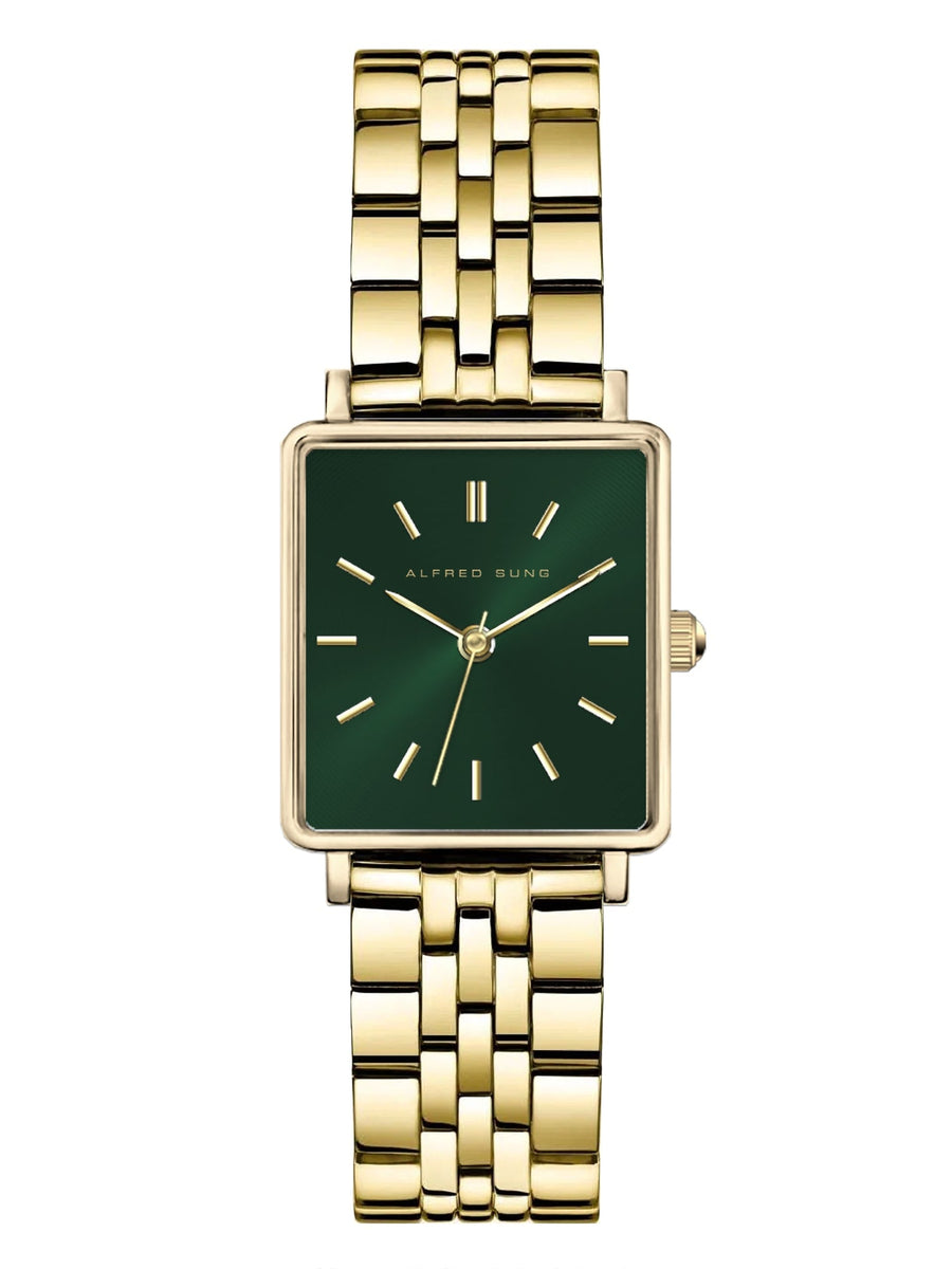 Alfred Sung Harmony Sunray Green dial Gold Stainless Steel Bracelet Ladies watch
