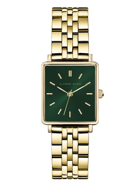 Alfred Sung Harmony Sunray Green dial Gold Stainless Steel Bracelet Ladies watch