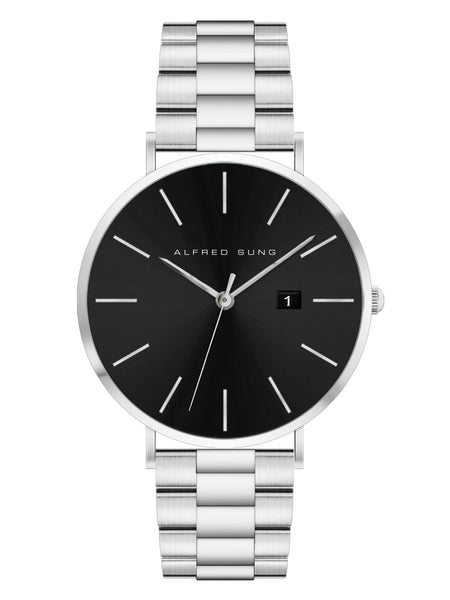 Alfred Sung Metropolitan Date Black Dial Silver Bracelet watch