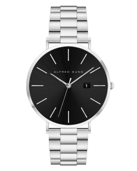 Alfred Sung Metropolitan Date Black Dial Silver Bracelet watch