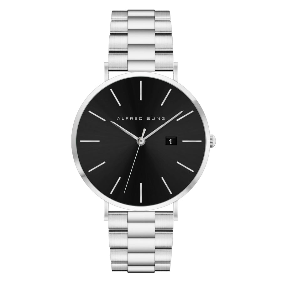 Alfred Sung Metropolitan Date Black Dial Silver Bracelet watch — Metropolitan Date Black Dial Silver Bracelet…