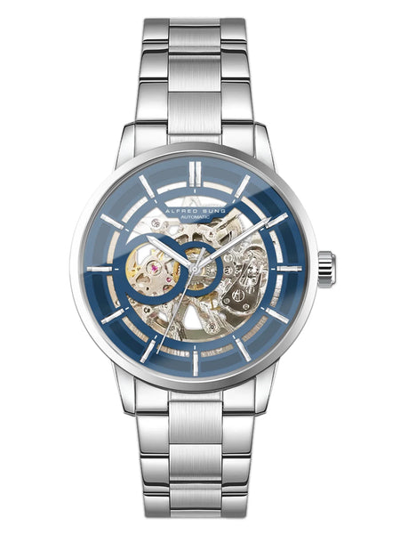Alfred Sung Automatic III Blue Skeleton Dial Silver Bracelet Men's watch
