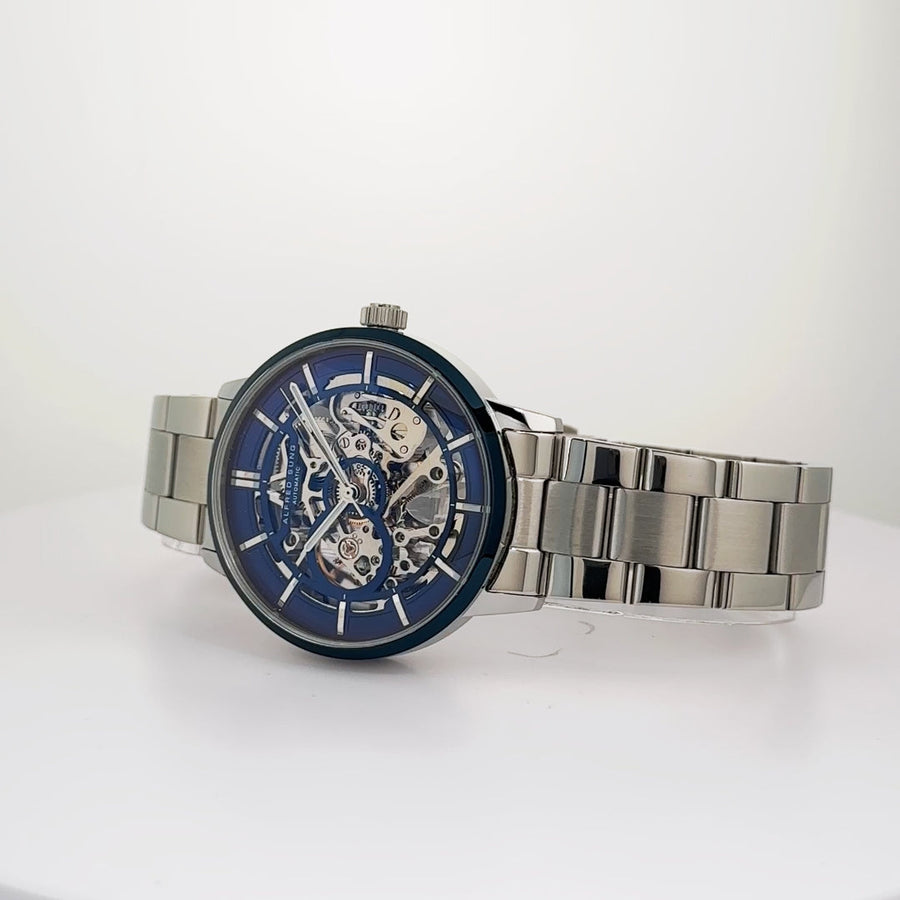 Alfred Sung Automatic III Blue Skeleton Dial Silver Bracelet Men's watch