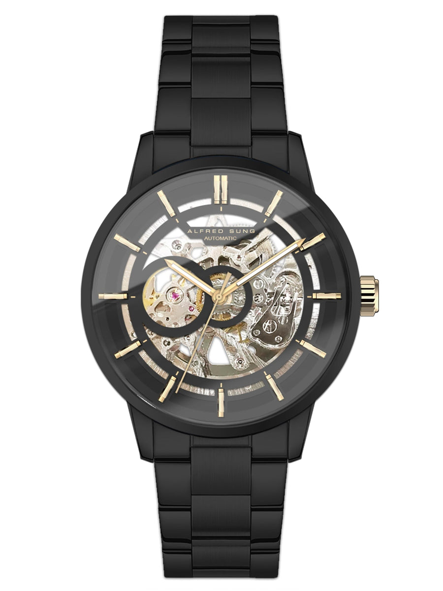 Alfred Sung Automatic III Black Skeleton Dial Black Bracelet Men's watch