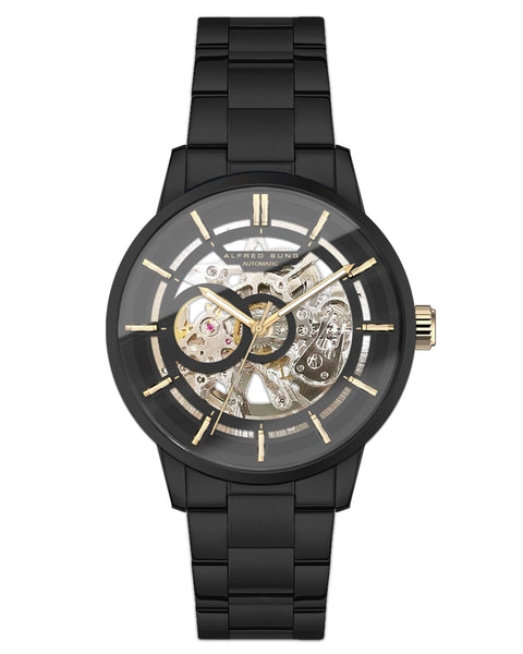 Alfred Sung Automatic III Black Skeleton Dial Black Bracelet Men's watch