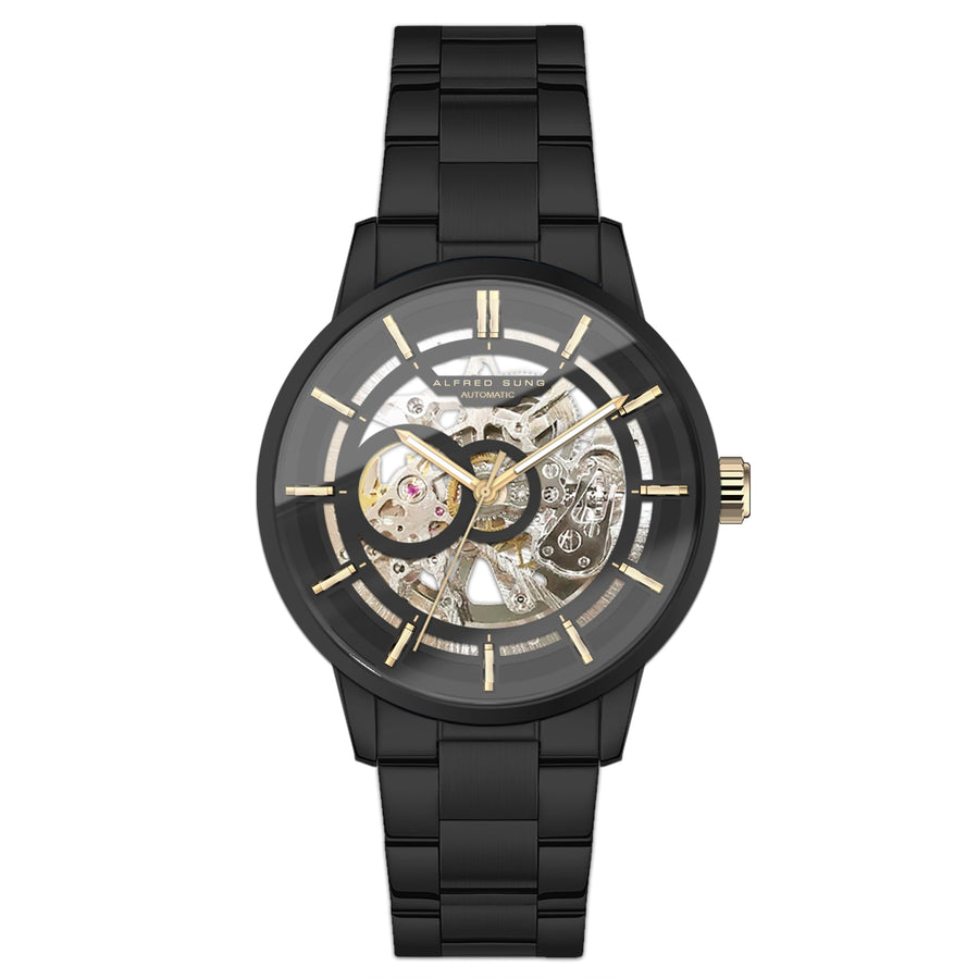 Alfred Sung Automatic III Black Skeleton Dial Black Bracelet Men's watch — Automatic III Black Skeleton Dial…