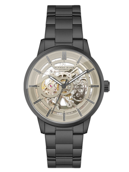 Alfred Sung Automatic III Grey Skeleton Dial Gunmetal Bracelet Men's watch