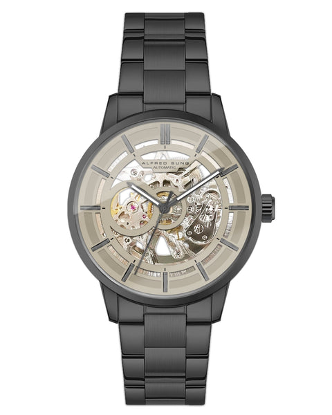 Alfred Sung Automatic III Grey Skeleton Dial Gunmetal Bracelet Men's watch