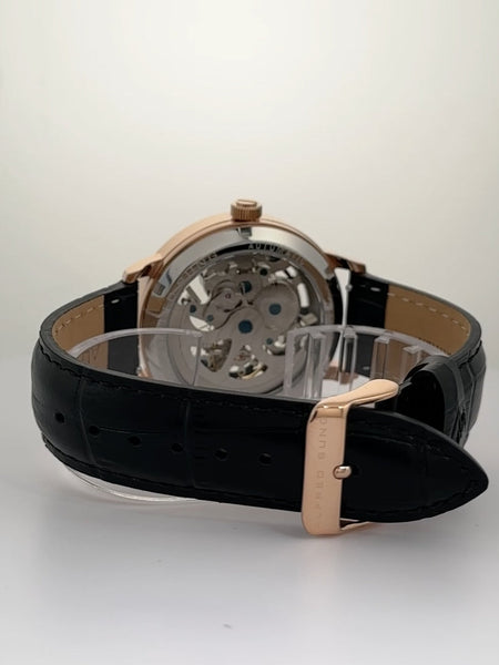 Alfred Sung Automatic III Black Skeleton Dial Black Leather Strap Men's watch