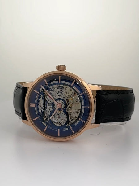 Alfred Sung Automatic III Black Skeleton Dial Black Leather Strap Men's watch