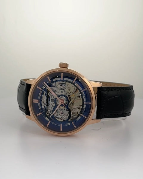 Alfred Sung Automatic III Black Skeleton Dial Black Leather Strap Men's watch