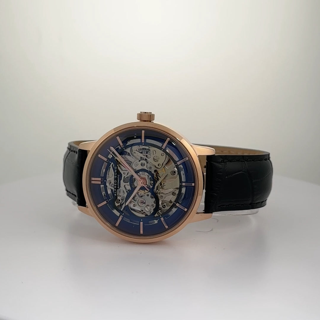 Alfred Sung Automatic III Black Skeleton Dial Black Leather Strap Men's watch — Automatic III Black Skeleton…, alternate…