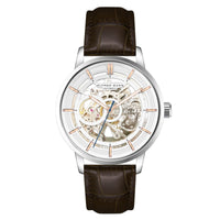 Alfred Sung Automatic III White Skeleton Dial Brown Leather Strap Men's watch — Automatic III White Skeleton…
