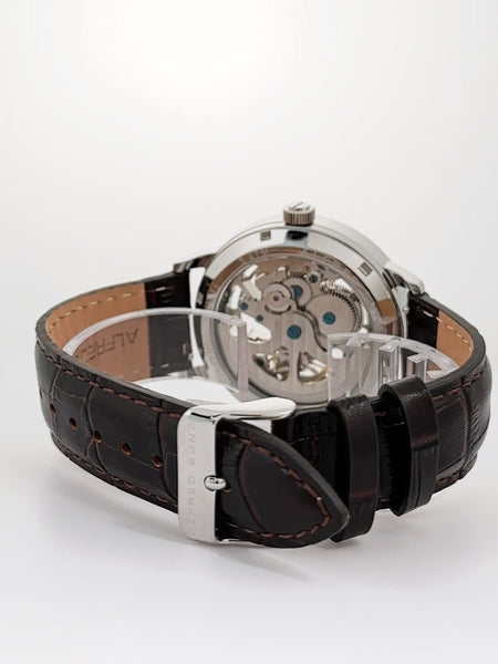 Alfred Sung Automatic III White Skeleton Dial Brown Leather Strap Men's watch