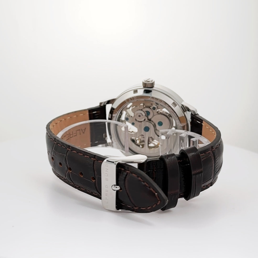 Alfred Sung Automatic III White Skeleton Dial Brown Leather Strap Men's watch — Automatic III White Skeleton…, alternate…