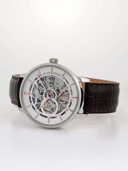 Alfred Sung Automatic III White Skeleton Dial Brown Leather Strap Men's watch