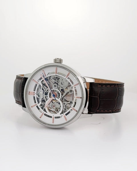 Alfred Sung Automatic III White Skeleton Dial Brown Leather Strap Men's watch