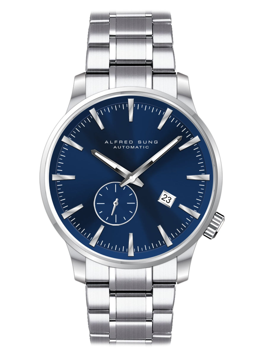 Alfred Sung Automatic II Blue Sunray Dial Silver Bracelet Men's watch