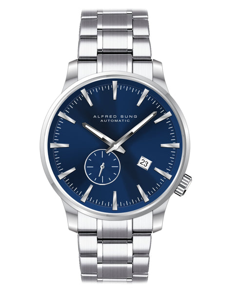 Alfred Sung Automatic II Blue Sunray Dial Silver Bracelet Men's watch