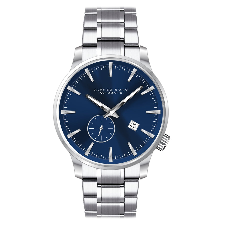 Alfred Sung Automatic II Blue Sunray Dial Silver Bracelet Men's watch — Automatic II Blue Sunray Dial Silver…