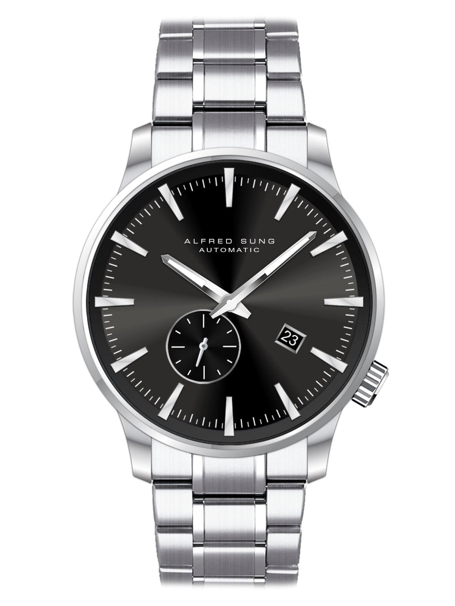 Alfred Sung Automatic II Black Sunray Dial Silver Bracelet Men's watch