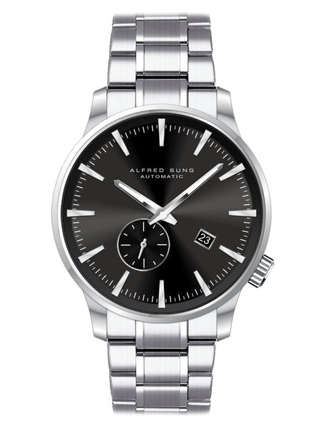 Alfred Sung Automatic II Black Sunray Dial Silver Bracelet Men's watch