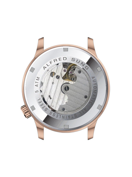 Alfred Sung Automatic II Silver Sunray Dial Black Leather Strap Men's watch