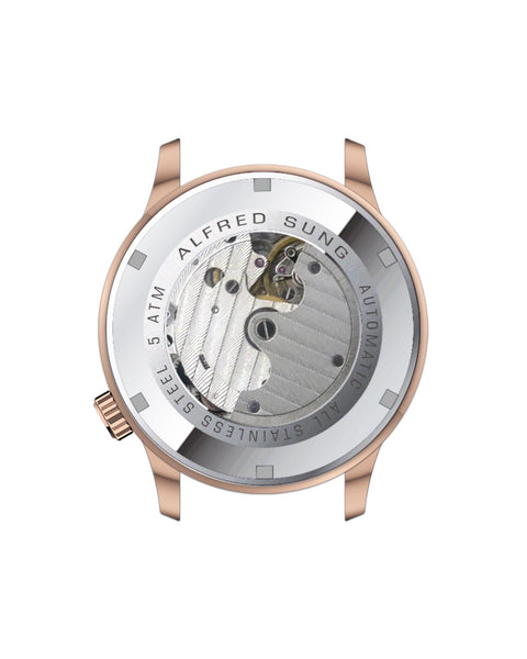 Alfred Sung Automatic II Silver Sunray Dial Black Leather Strap Men's watch