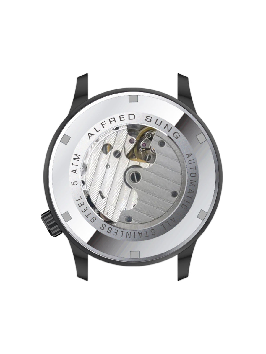 Alfred Sung Automatic II Black Sunray Dial Brown Leather Strap Men's watch