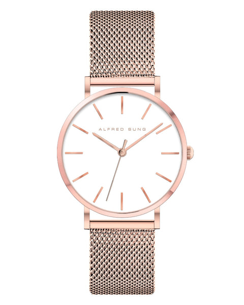 Alfred Sung Muse White Dial Rosegold Bracelet Ladies watch