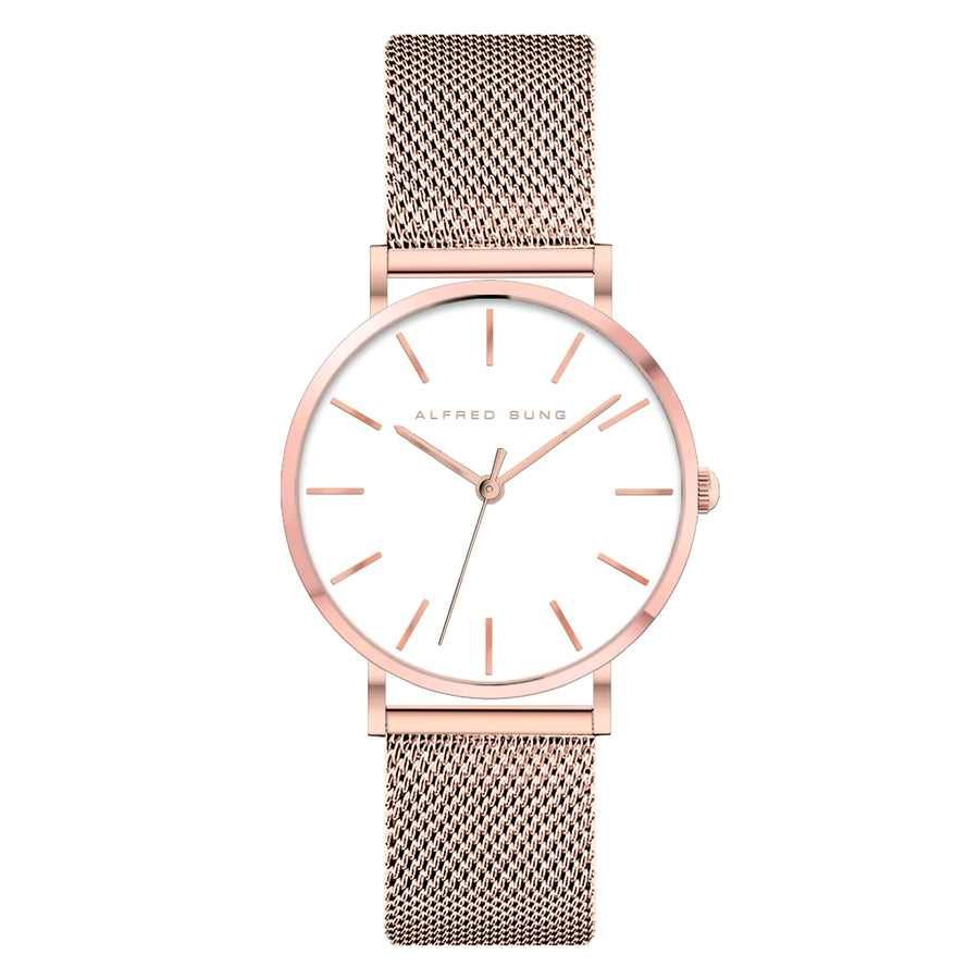 Alfred Sung Muse White Dial Rosegold Bracelet Ladies watch — Muse White Dial Rosegold Bracelet Ladies watch