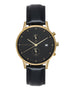 Alfred Sung Dual Time with Date Black Dial Black Leather Strap watch