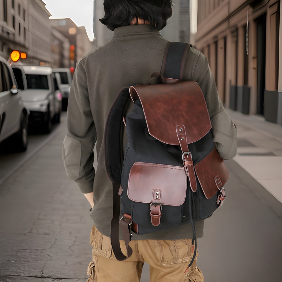 Vance™ — Premium Canvas Leather Backpack Men's Statement Handbag, alternate view 4