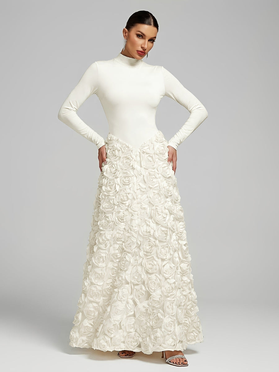 Blumengesticktes Chiffon-Spleiß-Maxikleid