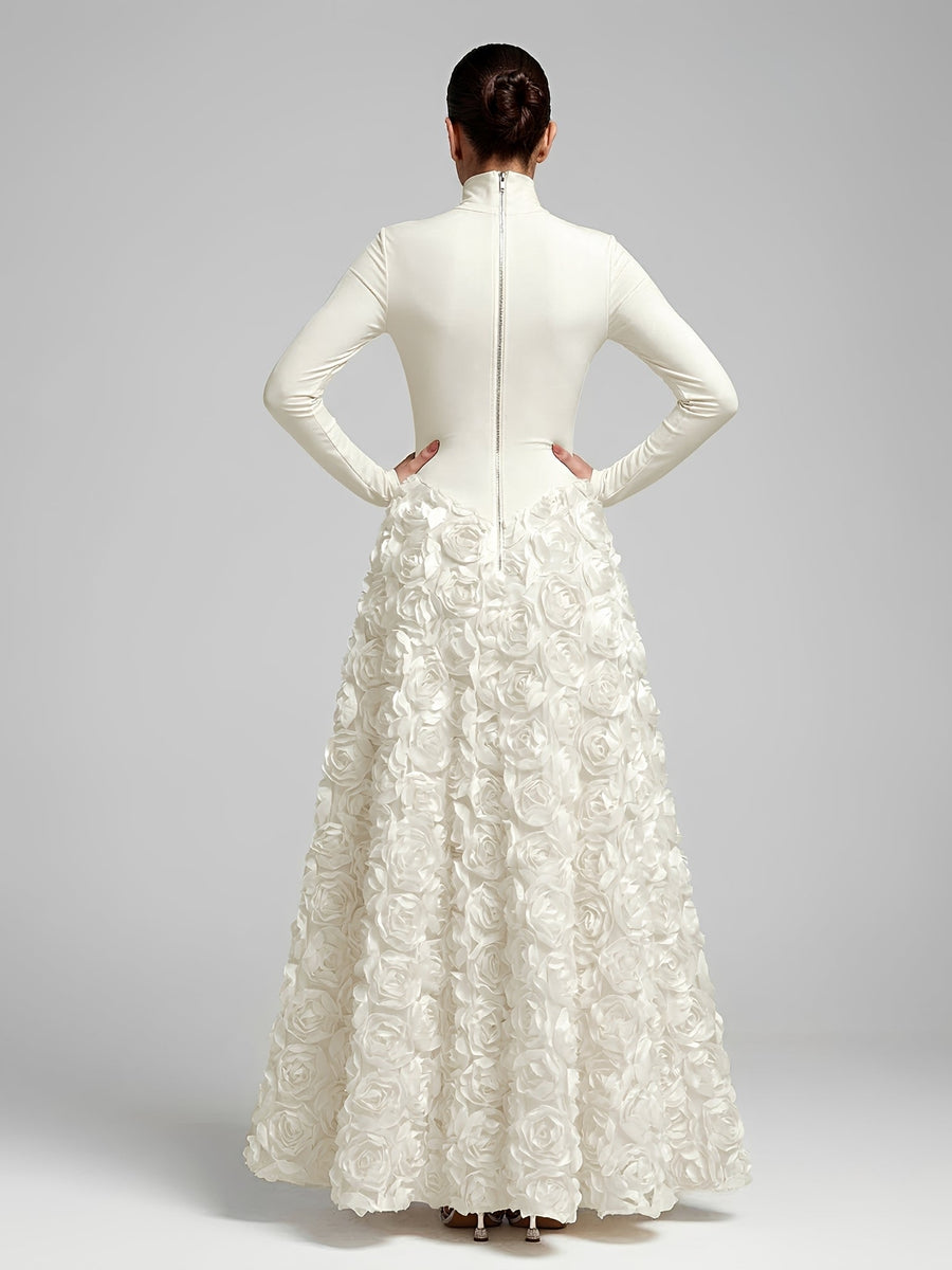 Blumengesticktes Chiffon-Spleiß-Maxikleid