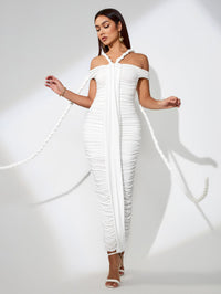 Cressida Bellamy — Long Tight Dress with Off-Shoulder Neckline