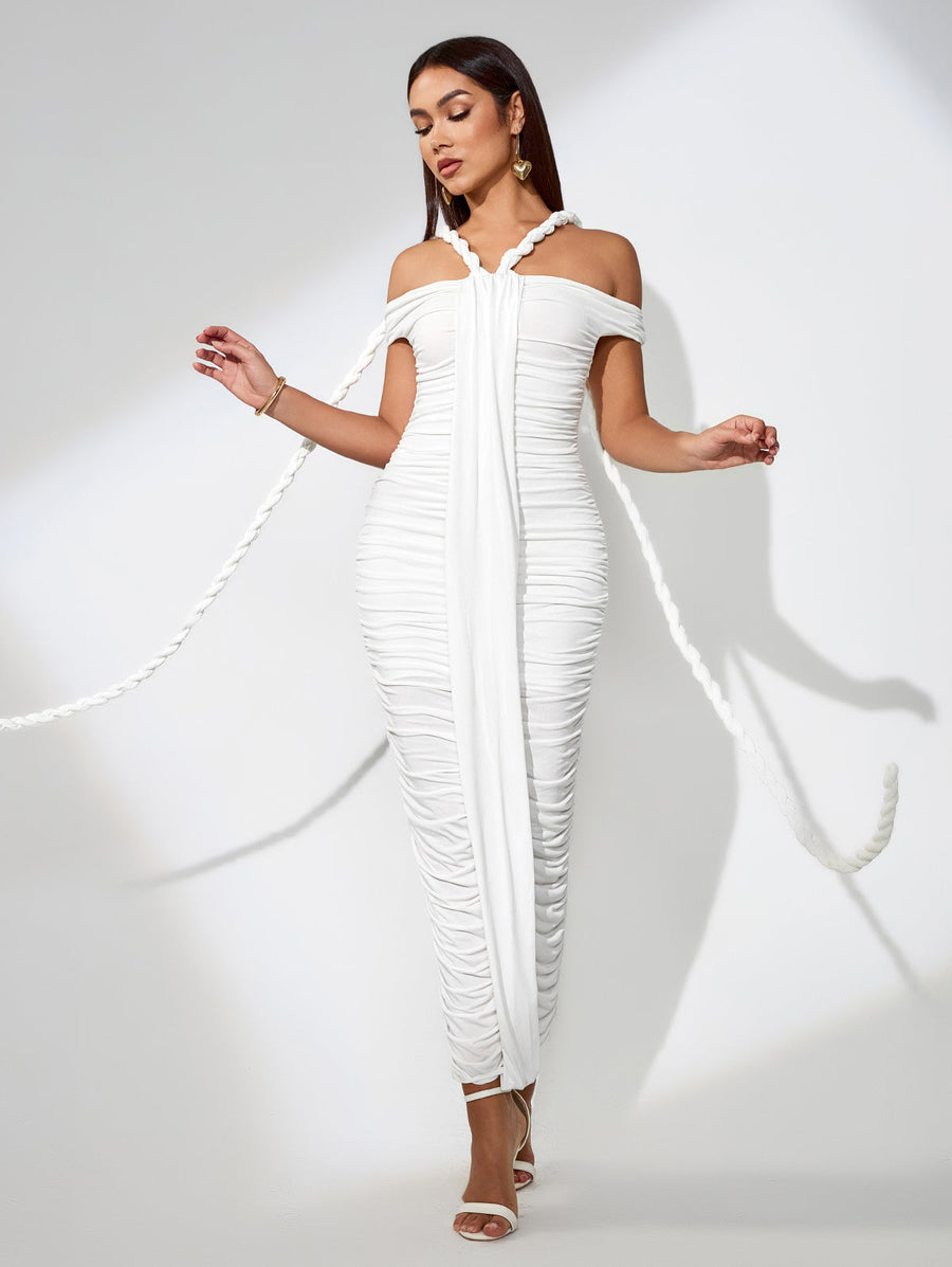 Cressida Bellamy — Long Tight Dress with Off-Shoulder Neckline