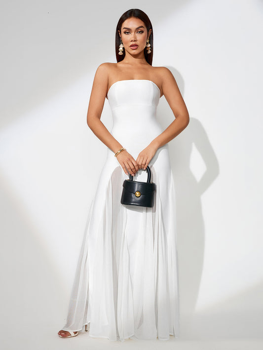 Colored Solid Mesh Lace Dress