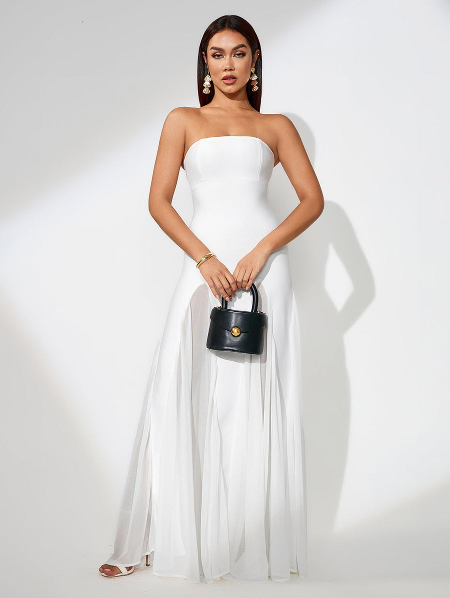 Theodora Bellamy — Colored Solid Mesh Lace Dress